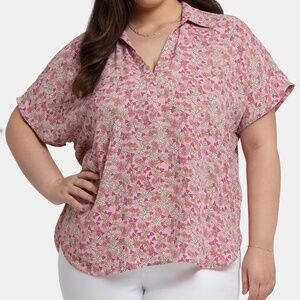 NYDJ Plus Size Becky Blouse  Floral Top NWT 4X Short Sleeve Dolman Pullover